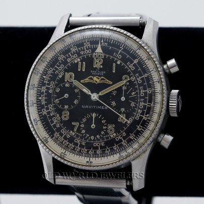 Breitling Vintage Navitimer Ref 806 Steel Black Gold Wing Logo Dial